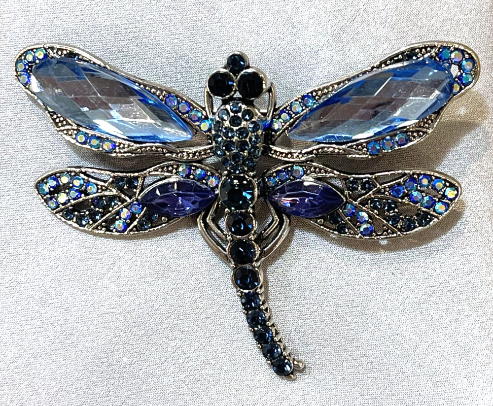 NWOT Blue Crystal Rhinestone Dragonfly Lapel Pin Brooch Animal Insect Cute